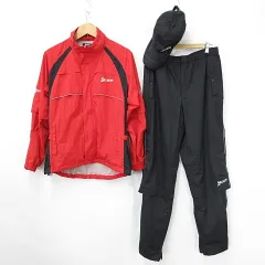 スリクソン SRIXON ゴルフ スポーツウエア レインウエア 上下セット レインキャップ ポーチ ジャケット 長袖 半袖 パンツ 2WAY 赤 黒 レッド ブラック L