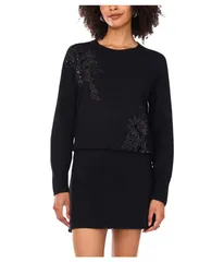 ヴィンスカムート レディース アウター ニット・セーター Vince Camuto Embellish Long Sleeve Crew Rich Black ブラック