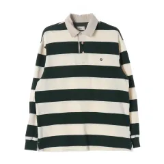 ハイドアウト 22SS ストライプ ラグビー カラ 長袖 Tシャツ