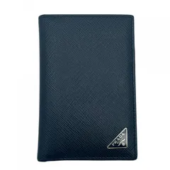 【中古】 PRADA プラダ  サフィアーノ トライアングル  カードホルダー メンズカードケース ネイビー 26002412 SA