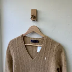 16072 - POLO RALPH LAUREN ポロラルフローレン ケーブル Vネック ウール ニット ウール90% カシミア10%