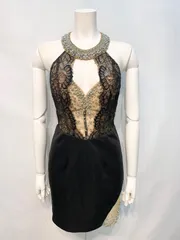 2245 AR Angel R エンジェルアール　キャバクラ　ドレス　タイト　ミニ　ビジュー　ストーン　伸縮性　ホルターネック　キャバドレス　M