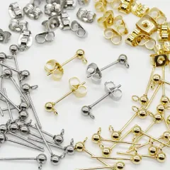 新品 サージカルステンレス カン付き ピアス パーツ 3mm 丸玉 キャッチ付き ゴールド シルバー 2色20ペア40個 セット