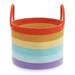 新品 大型収納バスケット コットン ロープ 織り 大容量63L 洗濯かご ランドリーバスケット-直径46*高さ38㎝ キッズ 服 赤ちゃん部屋 子供のおもちゃ ストレージ バスケット ハンドル付き ホーム オーガナイザーボックス