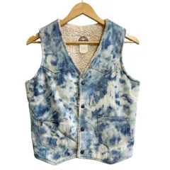 80's vintage ビンテージ Wrangler ラングラー ボアベスト デニムベスト タイダイ柄 スナップボタン ライトブルー×白 Lサイズ No.M060