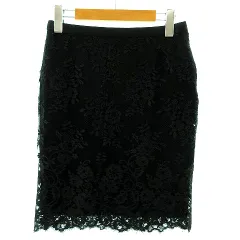 ルシェルブルー LE CIEL BLEU スカート ミディ丈 総レース 切替 日本製 ブラック 黒 38