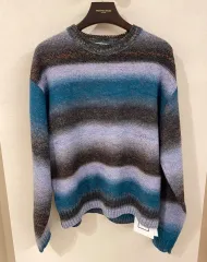 50 ウーヨンミ 21fw ブルー ストライプ ニット