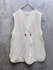 美品 chaco closet チャコクローゼット CHAbe172 キルティングジャガード ダブルボタン ミドル丈ジレ ベスト sizeF/アイボリー  ■◇レディース