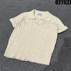 ellp ケーブル 半袖 ニット アイボリー s