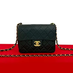 極 美品 シール有 0番台 CHANEL シャネル ミニ マトラッセ ココマーク ラムスキン チェーン ショルダーバッグ ブラック 黒 38366
