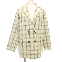 ローリーズファーム LOWRYS FARM 美品 ダブルブレスト テーラードジャケット チェック ビッグシルエット F アイボリー ベージュ ■TC A0206
