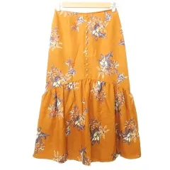 ユナイテッドアローズ UNITED ARROWS 花柄 ロング スカート 切替 フロントボタン 36 茶 ブラウン ■TC