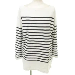 B&Y ユナイテッドアローズ BEAUTY&YOUTH ビューティー&ユース ボーダー 長袖 カットソー ボートネック スリット 薄手 フリーサイズ 白 ホワイト ■TC