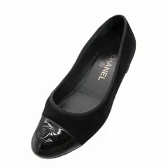 CHANEL シャネル スエード フラットシューズ パテントトゥ パンプス CC ココマーク ロゴ ヒール 35.5 22.5cm 黒 レディース 【中古】