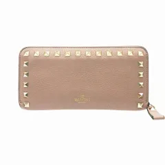 VALENTINO GARAVANI ヴァレンティノ ガラヴァーニ ロックスタッズ 長財布 ラウンドファスナー ウォレット レザー ベージュ 【中古】のサムネイル