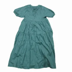 NANO universe ナノユニバース ヘンプ ブレンド ワンピース ロング マキシ丈 半袖 Aライン フレア36/S グリーン レディース 【中古】