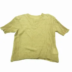 human woman ヒューマンウーマン ウェーブニット Tシャツ 半袖 クルーネック 薄手 リネン ナイロン M ベージュ系 レディース 【中古】