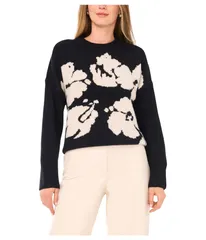 ヴィンスカムート レディース アウター ニット・セーター クルーネック Vince Camuto Flower Motif Crew Neck Rich Black ブラック