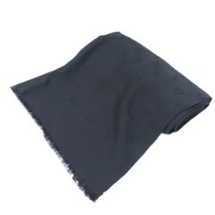 アルマーニ コレツィオーニ ARMANI COLLEZIONI 美品 大判ストール ロゴ柄 ウール シルク混 フリンジ 装飾 黒 ブラック IBO87 0126のサムネイル