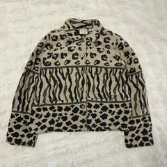 NEW IDENTITY ニューアイデンティティ 総柄ジャケット S ゼブラ レオパード 切替デザイン コットン100％ ベージュ ブラック 個性派 古着風 ライトアウター 春秋 ストリート