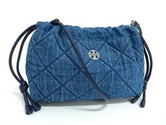 TORY BURCH トリーバーチ ショルダーバッグ ブルー デニム レザー レディース 巾着 2WAY キルティング 超美品
