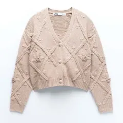 まとめ3点 ZARA フラワー 刺繍 ニット カーディガン ベージュ MIXXO Vネック ニット ベスト