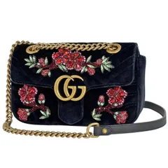 グッチ GUCCI GGマーモント チェーン ショルダーバッグ ダブルG ビジュー スパンコール ショルダーバッグ ベルベット ブラック 446744 レディース 【中古】