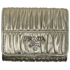 プラダ PRADA ロゴ 三つ折り財布 ギャザー 三つ折り財布 レザー ゴールド 1MH176 レディース 【中古】