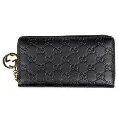グッチ GUCCI グッチシマ ラウンドファスナー 長財布 シグネチャー ラウンドジップ 長財布 シマレザー ブラック 409342 レディース 【中古】
