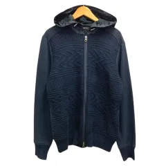 コムサイズム COMME CA ISM パーカー ジップアップ 上着  ニット 切替 長袖 M 紺 ネイビーのサムネイル