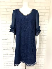 585 PourVous プールヴー キャバクラ ドレス ミディ 大きいサイズ 総レースワンピース フリル シアー パール ビジュー 結婚式 二次会 イベント キャバドレス XL