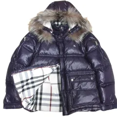 バーバリーブラックレーベル BURBERRY BLACK LABEL 6WAY シャイニー ダウンジャケット ノバチェック フォックスファー ダウンベスト M 紫 パープル ■MNK5