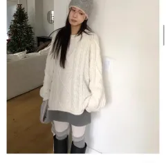 REETKEEM オーバーサイズ ケーブル編み ニット (アイボリー)