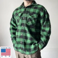 60s USA製 CHILL CHASER ブロック チェック ウール シャツ 緑×黒 M程度 バッファローチェック アメリカ製 ビンテージ D153-14-0010ZV