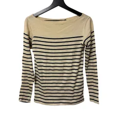 C455 ラルフローレン（Ralph Lauren）レディース ボーダー長袖 カットソー（バスクシャツ）クリーム ネイビー Sサイズ