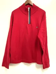 TOMMY HILFIGER トミーヒルフィガー ハーフジップニット 赤 コットン100％ ワンポイントロゴ サイズM/M 2-J105/1/060