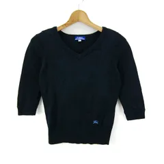 バーバリーブルーレーベル セーター 五分袖 Vネック トップス レディース 38サイズ ネイビー BURBERRY BLUE LABEL 【中古】
