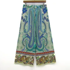 ザラ ワイドパンツ ペイズリー柄 ボトムス レディース USA Sサイズ グリーン×ブルー×クリーム ZARA 【中古】