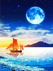 ダイヤモンドアート 四角ビーズ 丸ビーズ スクエアビーズ 満月の海 船 ダイアモンドペインティング ダイアモンドアート ビーズ刺繍キット セット ダイヤモンドフィックス ハンドメイド 手芸 趣味 送料無料