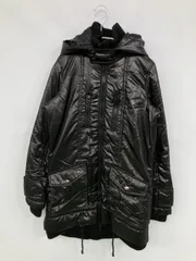 INTER PLANET WINGS ダウンジャケット/コート 38 ブラック フェイクファー 無地 キルティング ミドル丈 フードあり ジップアップ