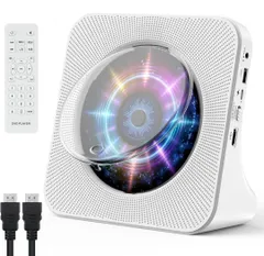 Fohil DVD/CDプレーヤー デスク bluetooth送受信両対応 HDMI出力対応 最大1080P対応 リージョンフリー DVDプレイヤー スピーカー内蔵 USBモード FMラジオ cdラジカセ AUX機能 車用対応 リモコン付き 操作簡単 ホワイト