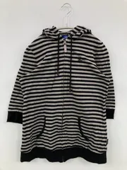BURBERRY BLUE LABEL パーカー 38 ブラック ボーダー柄 ジップアップ 半端袖