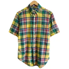 Ralph Lauren ラルフローレン ボタンダウンシャツ コットンシャツ チェック柄 半袖シャツ ワンポイントロゴ 刺繍 黄色×多色 Sサイズ No.M527