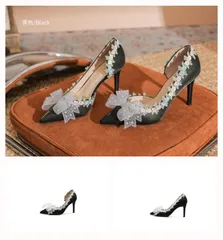 超希少 新品 花柄レース 華奢魅せピンヒール 黒 6.5cm デート 姫系