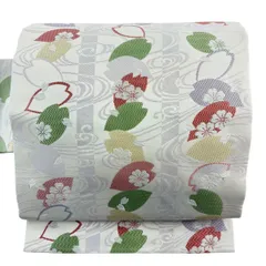 名古屋帯 優品 桜 流水 薄紫 化繊 【中古】