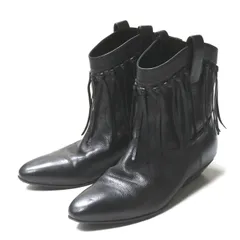 SAINT LAURENT PARIS サンローランパリ イタリア製 フリンジウエスタンショートブーツ 395496 35 ブラック レザー シューズ lm2377のサムネイル