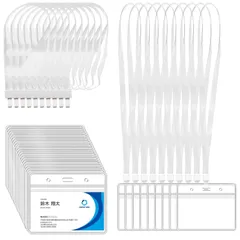 【在庫セール】交流会 展示会 社員証 スタッフ イベント ホルダー 学校 名刺 ネックストラップ名札 透明 首掛け 吊り下げ名札 横型 idカードホルダー ケース (10枚白) 名札 ネームホルダー