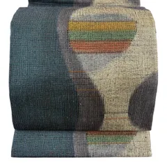 【美品】 袋帯 秀品 幾何学 箔 紺色 六通 正絹 【中古】