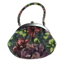 和装バッグ 秀品 ビーズバッグ フォーマル 草花 緑 ビーズ 和装小物  【中古】