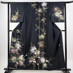 【美品】 訪問着 身丈158.5cm 裄丈61.5cm S 袷 徳永正峯 落款 辻が花 松竹梅 金彩 ぼかし 墨色 正絹 逸品 【中古】